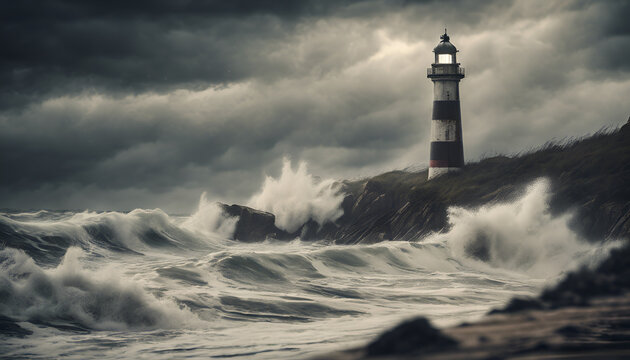 lighthouse on the coast of state on the storme