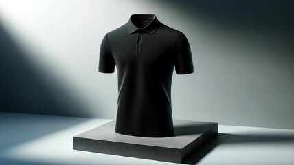 mockup of a male black polo shirt, displayed on an invisible mannequin.