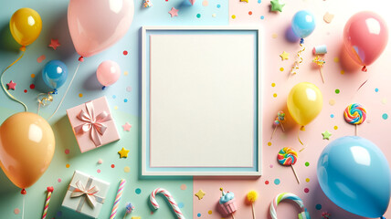 showcasing a blank white invitation card for a kid's birthday party