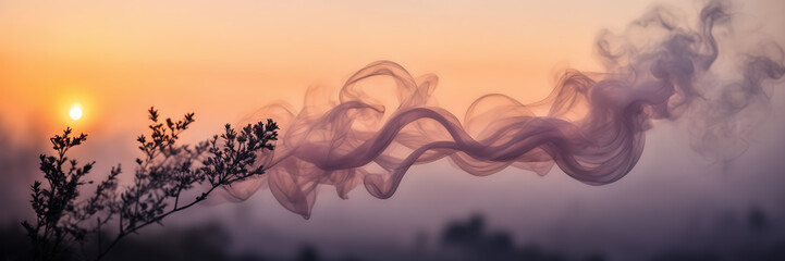 Photograph highlighting the ethereal beauty of smoke tendrils in hues of peach and apricot against a backdrop of dusky lavender.