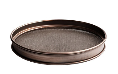 A round metal tray is placed on a white background, showcasing its simple design and reflective surface. The tray is empty, creating a minimalistic and versatile look suitable for various purposes.