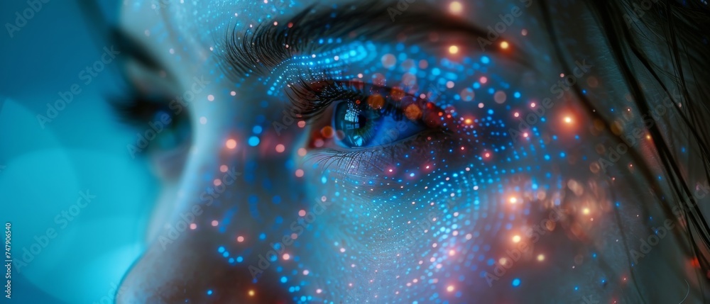 Poster biometric authentication. facial recognition. security system.