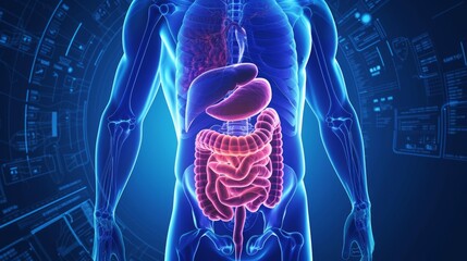 digestive system. The digestive system breaks down food into simple nutrients such as carbohydrates, fats and proteins