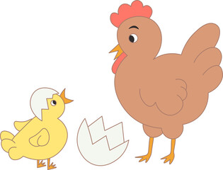 Cartoon/ comic Huhn Küken mit Eierschale auf Kopf freigestellte Illustration/ clipart