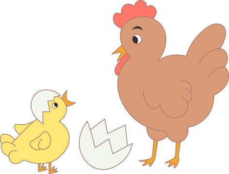 Cartoon Huhn mit geschlüpftem Küken Illustration ohne Hintergrund