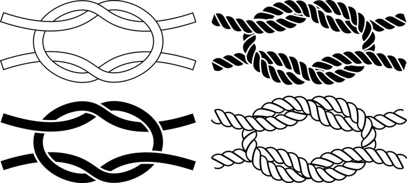 Black white Granny knot rope icon set