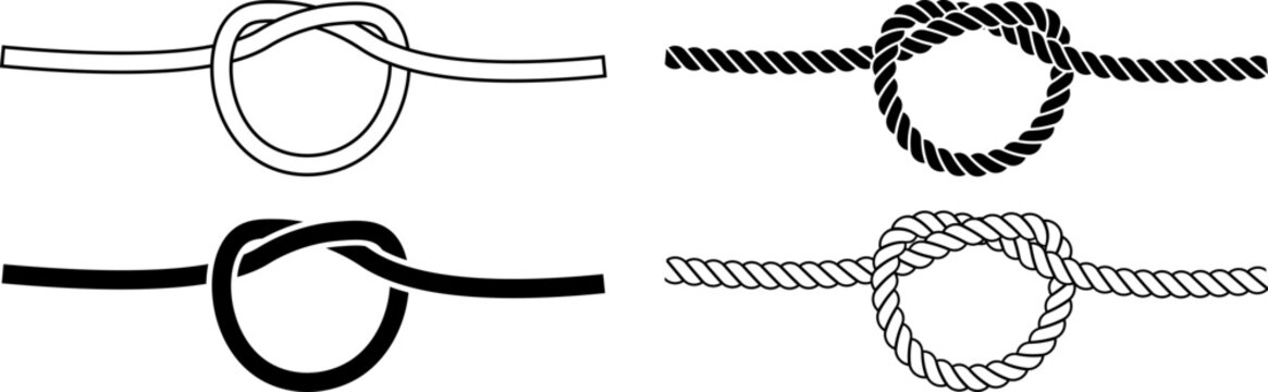 Black white Overhand knot icon set