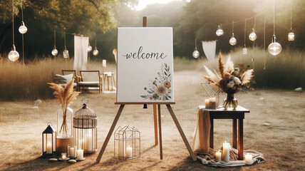 Blank mockup of wedding welcome sign in a minimalist theme.
