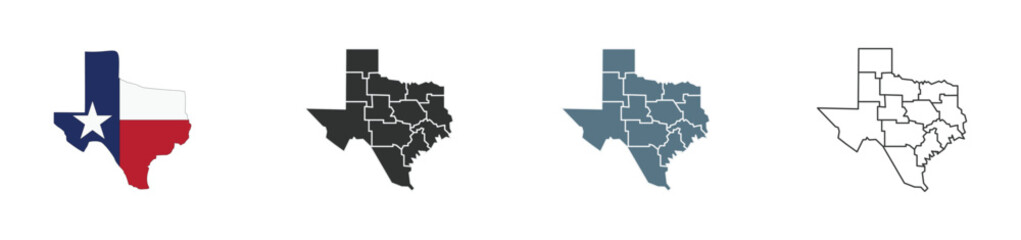 Texas map icon set, Map of Texas with regions, vector illustration EPS 10 - obrazy, fototapety, plakaty