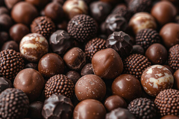 Assorted tasty chocolate round candies background