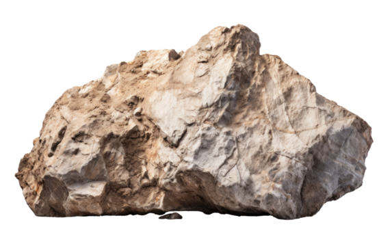 A single rock placed on a plain white background. The rock has a smooth surface and irregular shape, casting a subtle shadow underneath.