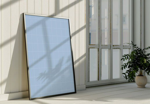 Black Frame Picture Mockup With Window Reflection And Generative ai