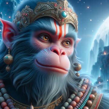 Realistic Close-Up of hanuman in a Magical Realm