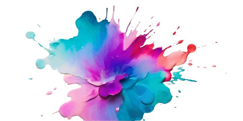Bright colorful watercolor splash splatter stain brush strokes on white background. Modern vibrant aquarelle spot. Rainbow trendy isolated design on white. Element. Vector watercolor illustration.	