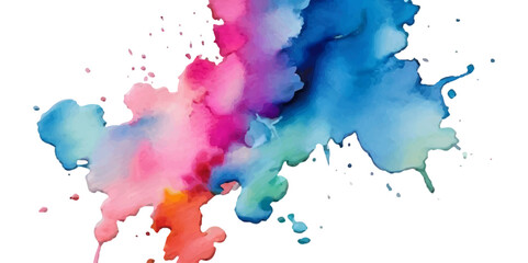 Bright colorful watercolor splash splatter stain brush strokes on white background. Modern vibrant aquarelle spot. Rainbow trendy isolated design on white. Element. Vector watercolor illustration.	