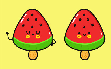 Cute funny Ice cream. Vector hand drawn cartoon kawaii character illustration icon. Isolated on yellow background. Ice cream character concept