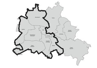 Berlin Wall course Map with Districts black and white