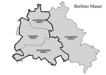 Black and White Map of Berlin Wall course with Sectors 