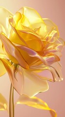 Illuminate a single rose with the lustrous glow of lemon-hued petals in macro close-up, creating a bright and cheerful portrait.