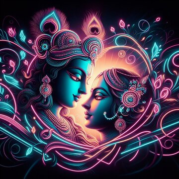Radha and Krishna's divine love is brought to life in a neon light painting