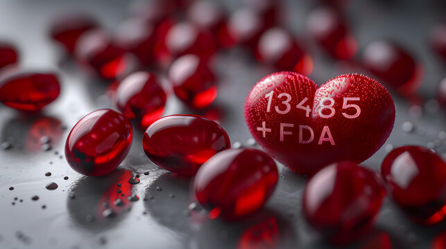 Red Heart with 13 485 and FDA Approval Concept - Healthcare and Pharmaceutical Imagery