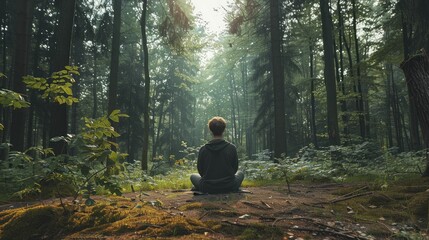 Fototapeta premium Guided meditation session in a serene forest, evergreen content for year-round mental clarity.