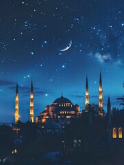 Ramadan Kareem background, Suleymaniye mosque in Istanbul, Turkey , copy space - generative ai