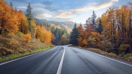 Fototapeta premium Road trip itineraries linking natural wonders and cityscapes, an evergreen journey tailored for seasonal views.