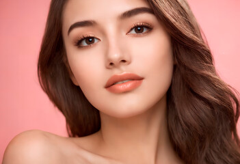 Obraz premium Beautiful young woman with clean fresh skin. Face of a girl with natural make-up.