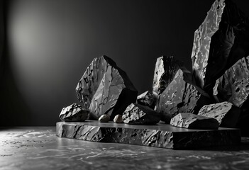 Dark Stone Podium Minimalist Showcase with Geometric Texture ai generated