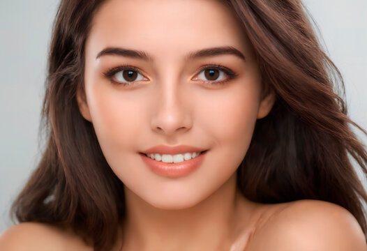 Beautiful young woman with clean fresh skin. Face of a girl with natural make-up.