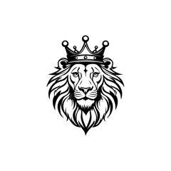 Lion king face tattoo style logo symbol illustration design template. Vector isolated on white background