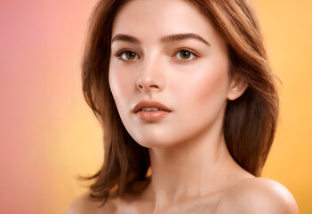 Naklejka premium Beautiful young woman with clean fresh skin. Face of a girl with natural make-up.