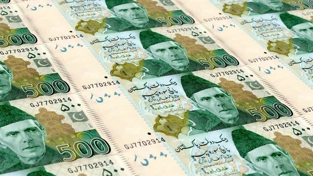 Pakistan Pakistani Rupee 500 Banknotes Money Printing House, Printing Five Hundred Pakistani Rupee, Printing Press Machine Print out Pakistani Rupee, Being printed by currency press machine 500