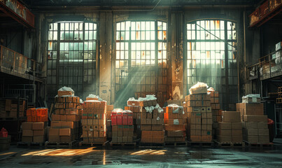 Warehouse with lot of boxes