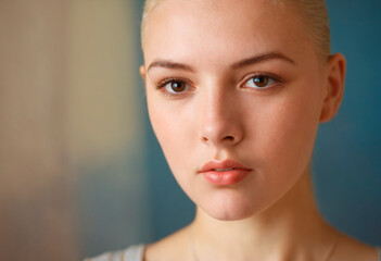 Obraz na płótnie Canvas Portrait of a beautiful young bald woman with makeup