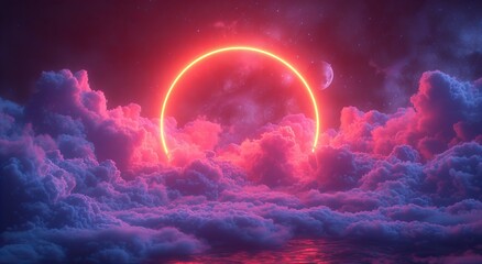 Pink clouds with glowing circle background