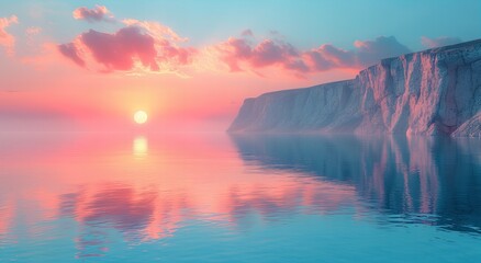 Pink clouds with glowing circle sunset background