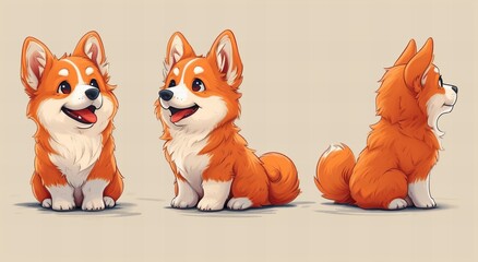 Fototapeta premium corgi dog illustration set on background