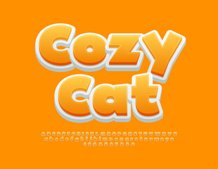Vector cute template Cozy Cat with Warm Yellow Font. Modern style Alphabet Letters and Numbers.
