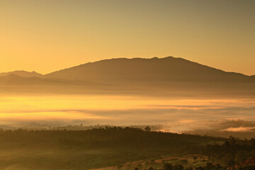 Morning fog from Yun Lai viewpoint in Chinese Village at Pai district, mae hong son province, Thailand