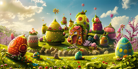 easter egg in the garden,Photo Composites Candy land photo composite cute digital backdrop
 - obrazy, fototapety, plakaty