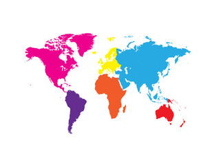 Colorful world map with borders isolated on the white background 
