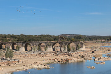 Remains of the Ajuda bridge over The Guadiana River