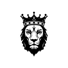 king head with crown character Black and white vector logo template
