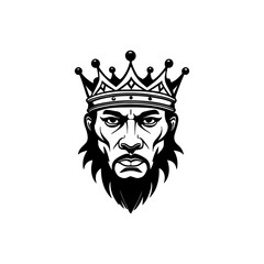 king head with crown character Black and white vector logo template
