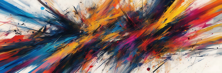 Abstract expressionist digital artwork with vibrant splashes of color and chaotic brushstrokes.