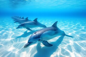 Fototapeta premium dolphins in crystal-clear waters