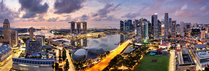 Singapore city panoranora at sunrise with Marina bay - 747916936