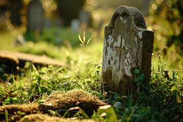Nameless Rest: A Weathered Tombstone in an Old Churchyard Cemetery